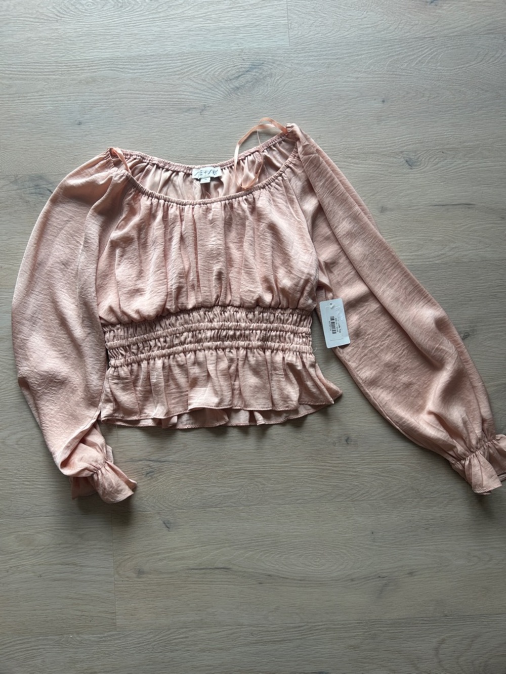 She + Sky Blush Pink Smocked Cropped Peasant Top